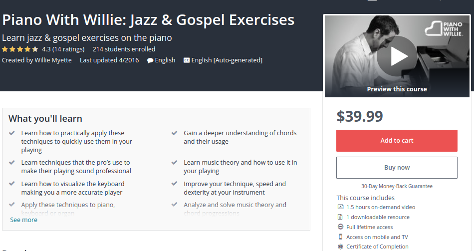 Piano with Willie: Jazz and Gospel Exercises